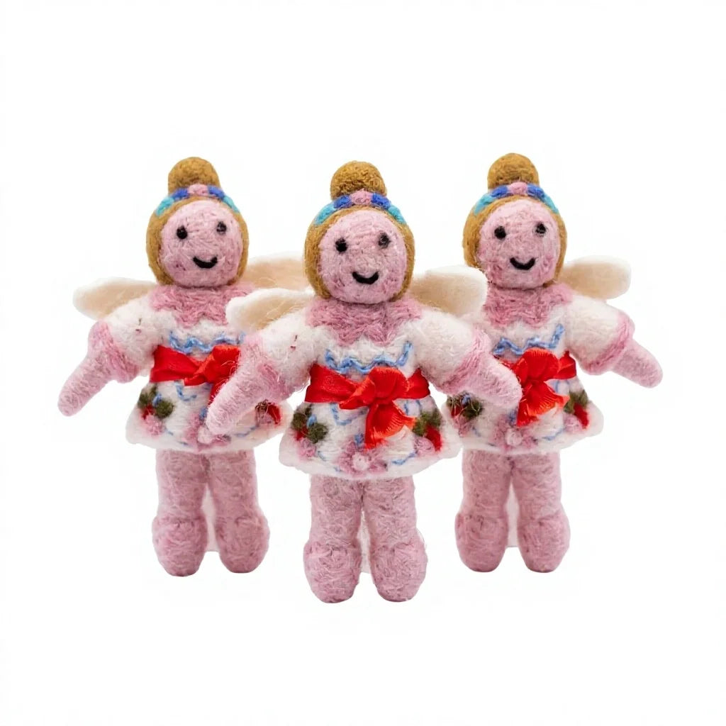 Felt Wool Fairy Doll with Floral Dress and Wings Small Christmas Decor – handmade by Best Himalaya