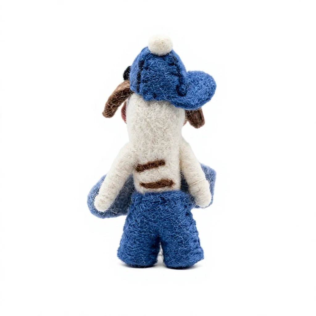 Felt Wool Surfing Dog Ornament Blue Hat White Body Handmade Christmas Decor – view 4