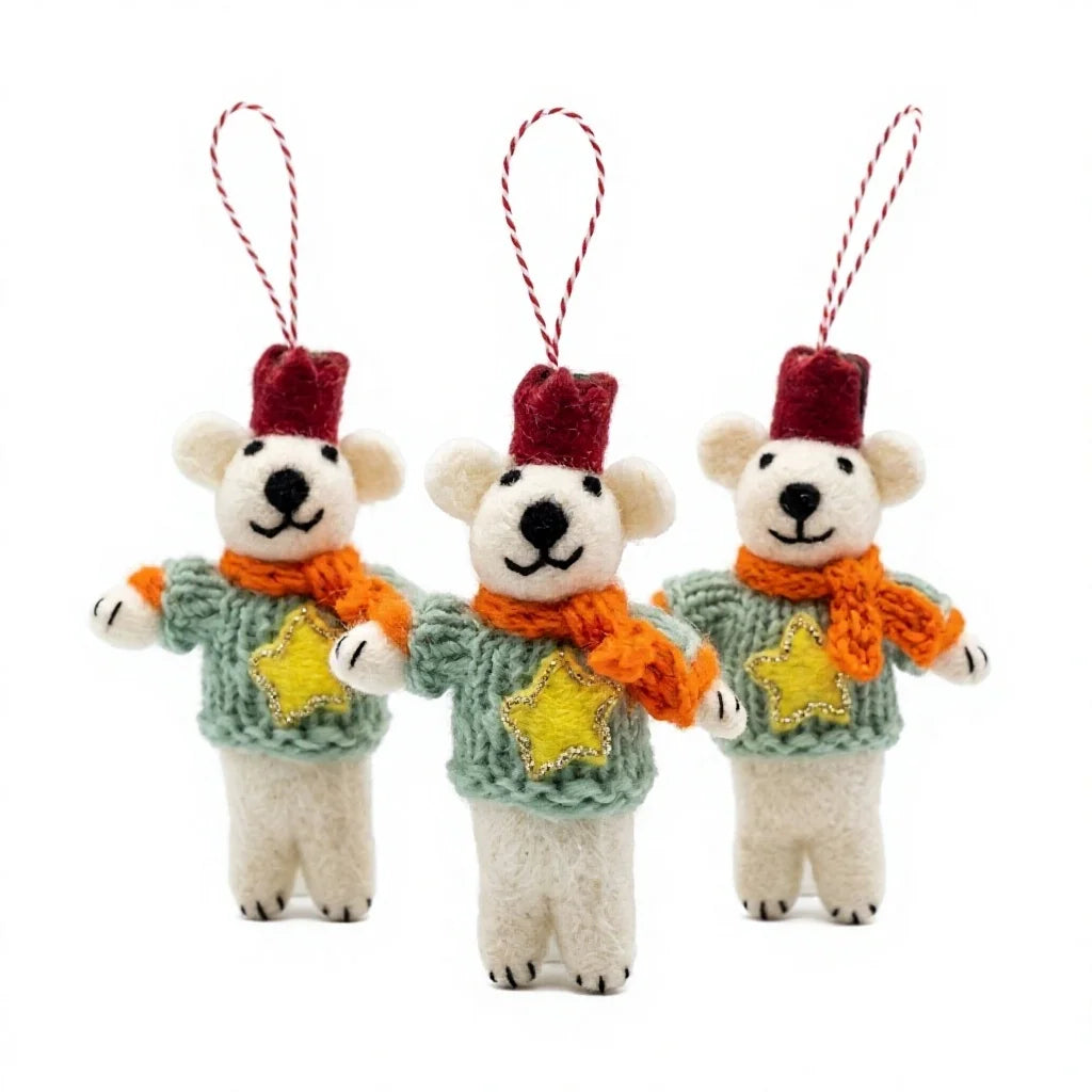 Felt Wool Christmas Mouse Ornament with Scarf Star Hat Small Animal Decor – handmade by Best Himalaya