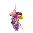 Felt Wool Pig Ornament with Purple Overalls and Colorful Felt Ball Bouquet Cartoon Animal Christmas Decoration – view 3