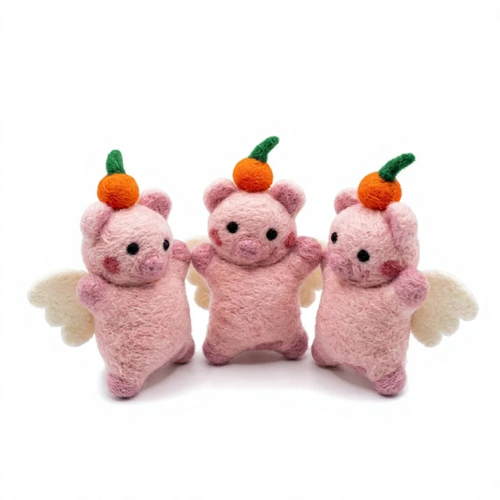 Felt Wool Pink Pig Angel Ornament with Pumpkin Top Handmade Felt Christmas Decor – handmade by Best Himalaya