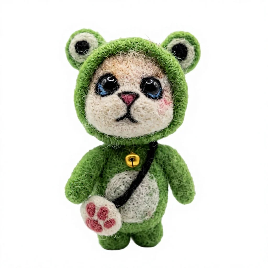 Felt Wool Green Bear Ornament with Bell and Crossbody Bag Cute Cartoon Animal Christmas Decoration – view 2
