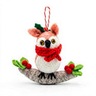 Felt Wool Owl Christmas Decoration Set with Red Scarf and Berries Wall Hanging – view 2