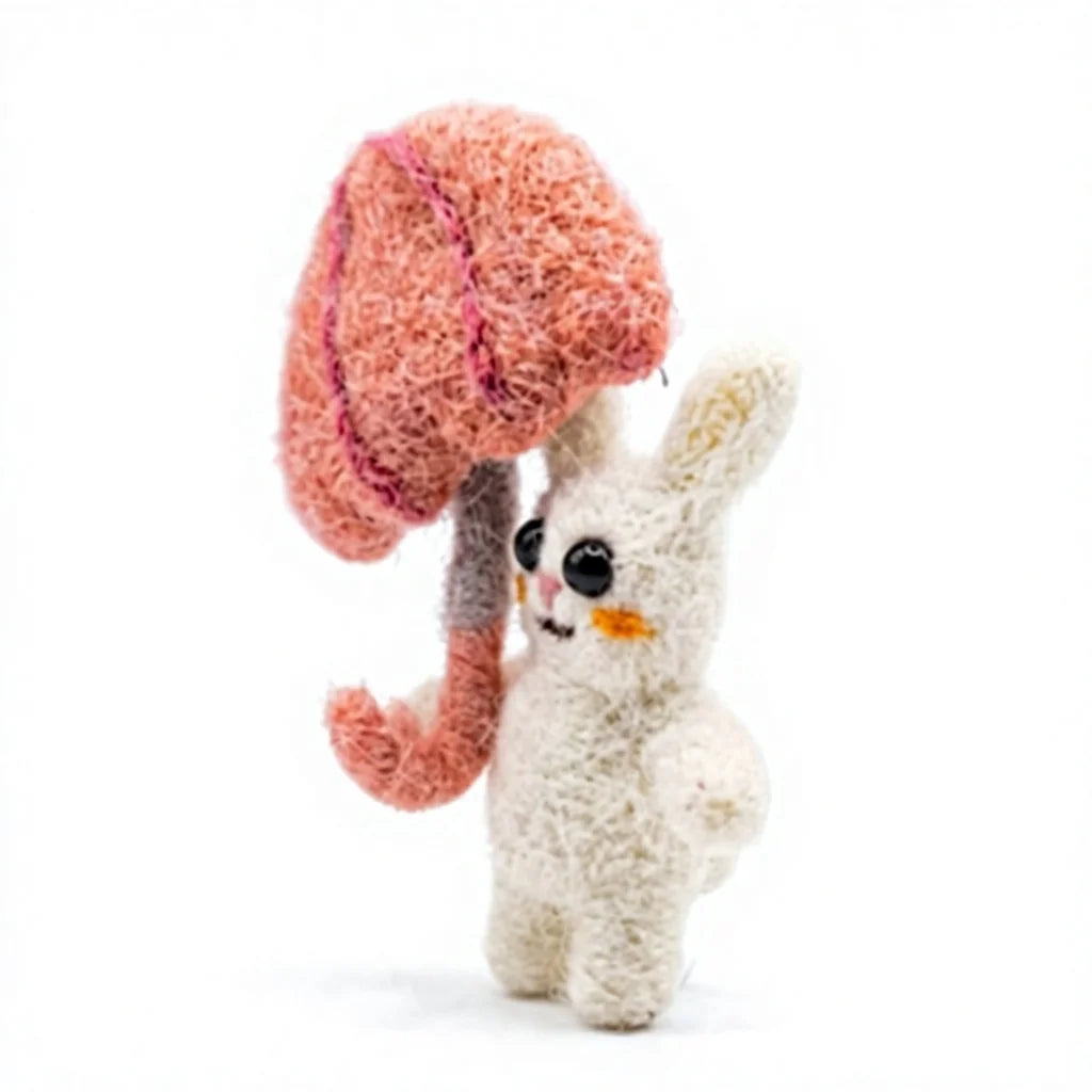 Felt Wool Bunny Rabbit Ornament with Pink Shell Cartoon Animal Christmas Hanging Decoration – view 3