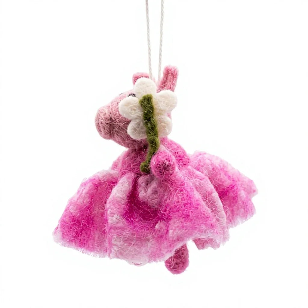 Felt Wool Pig Christmas Ornament with Pink Skirt Flower Handmade Cartoon Animal Decor – view 3