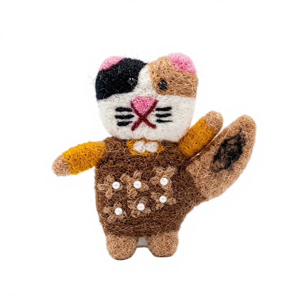 Felt Wool Cat Ornament with Floral Tail Embroidery Beads Small Animal Christmas Decoration – view 2