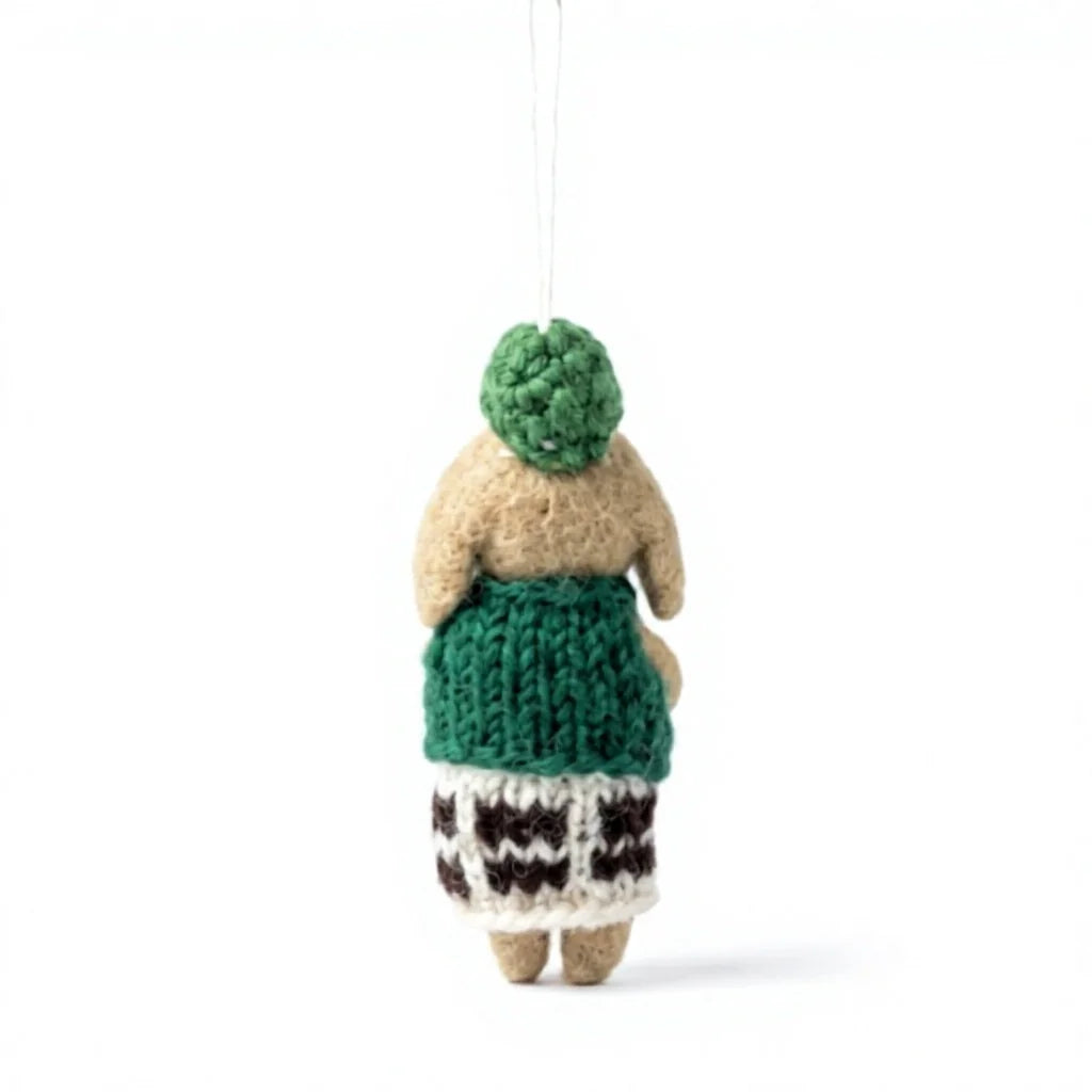 Felt Wool Jute Bunny Christmas Ornament with Green Hat and Burlap Bag Rustic Indoor Decor – view 4