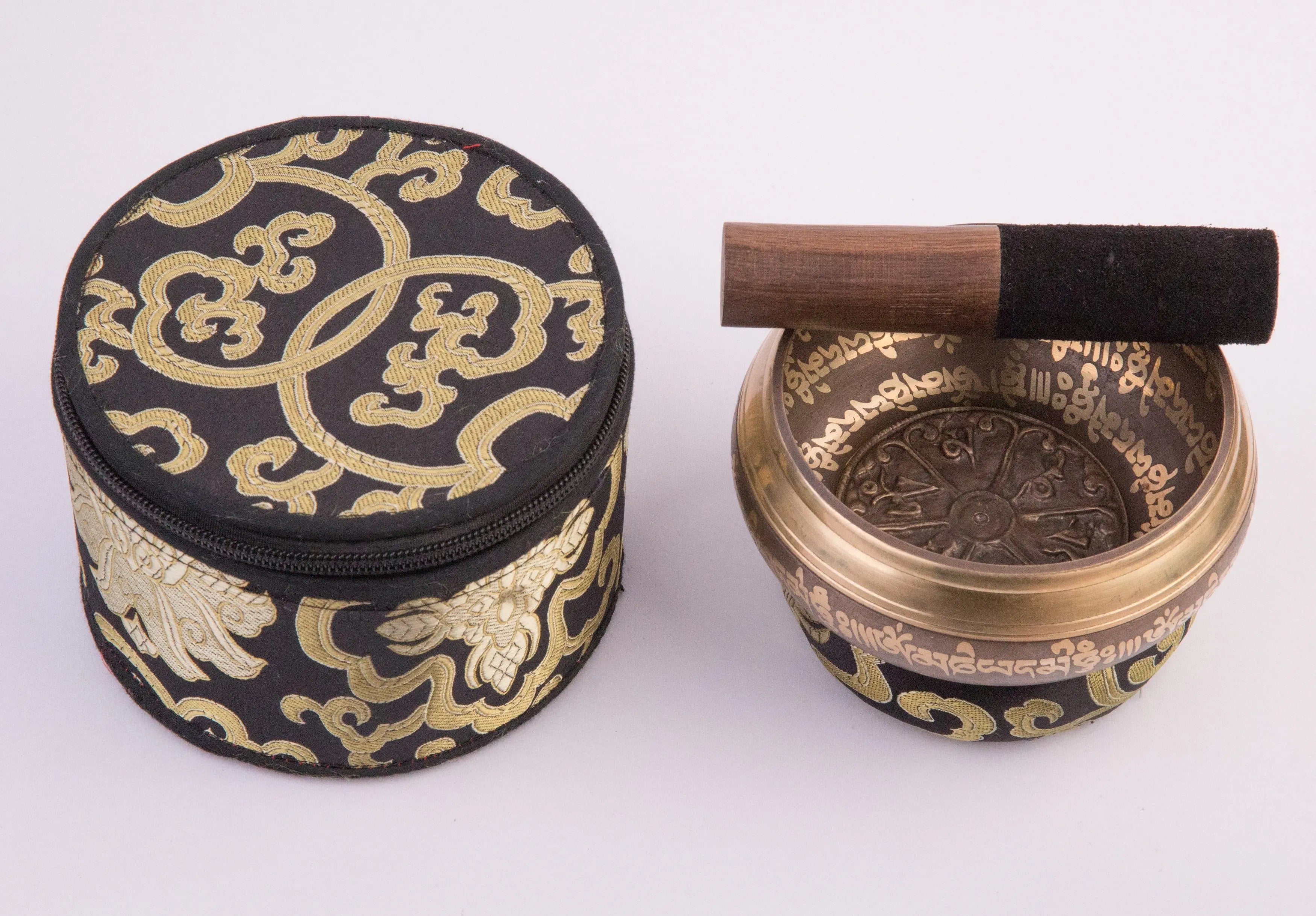 Singing Bowl Set with Elegant Black & Golden Zipper Box and Cushion - Best HimalayaBest Himalaya