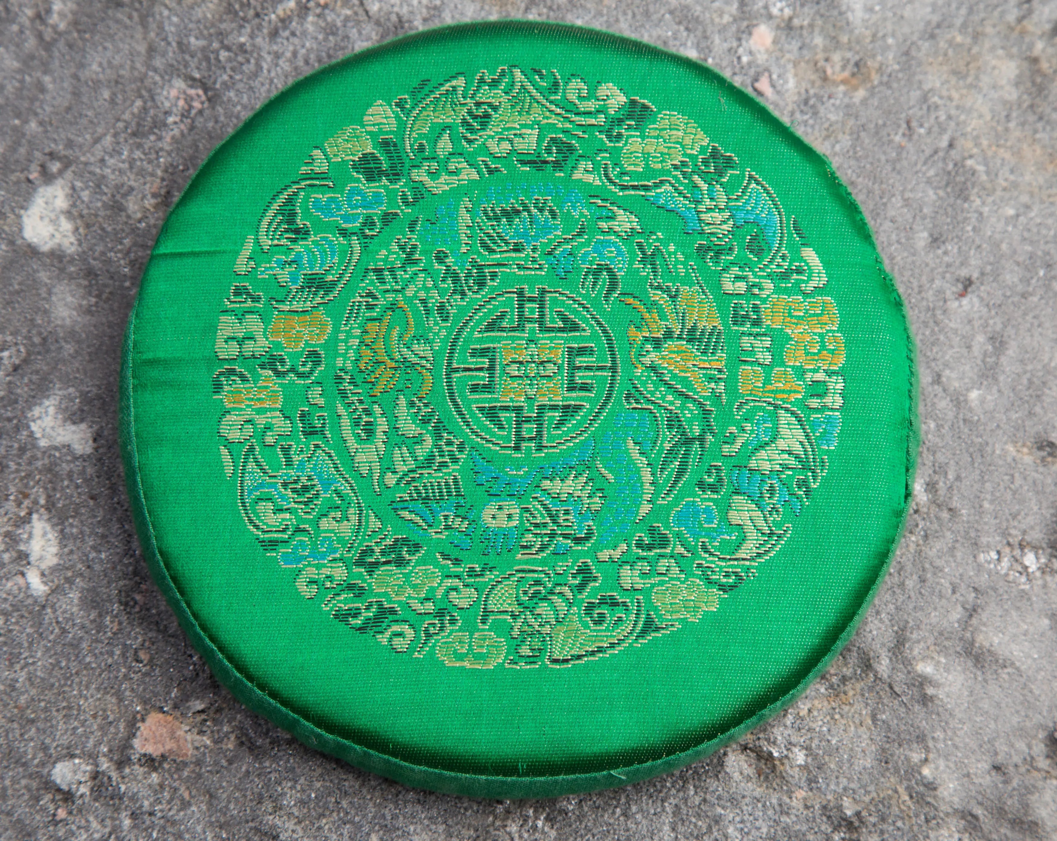 Tibetan Green Mandala Embroidery Singing Bowl Cushion - Best HimalayaBest Himalaya