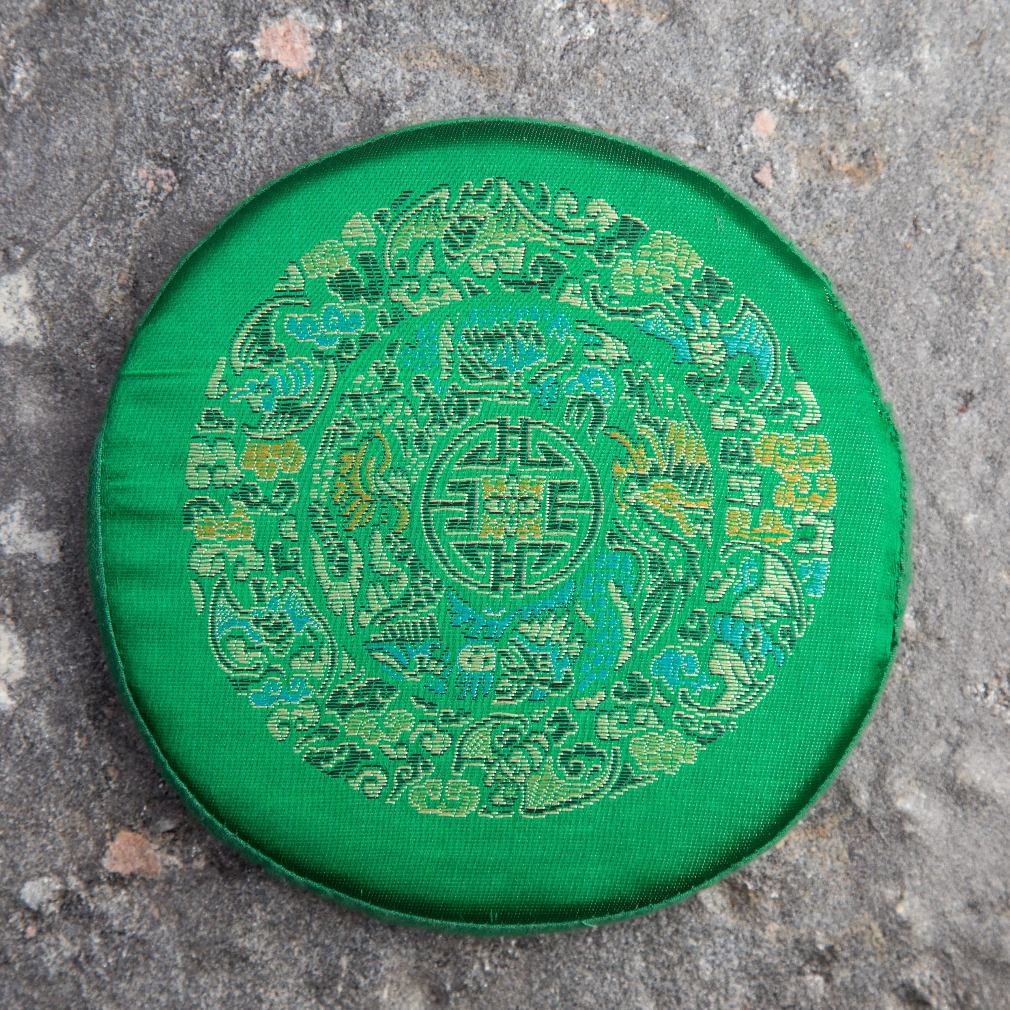 Tibetan Green Mandala Embroidery Singing Bowl Cushion - Best HimalayaBest Himalaya