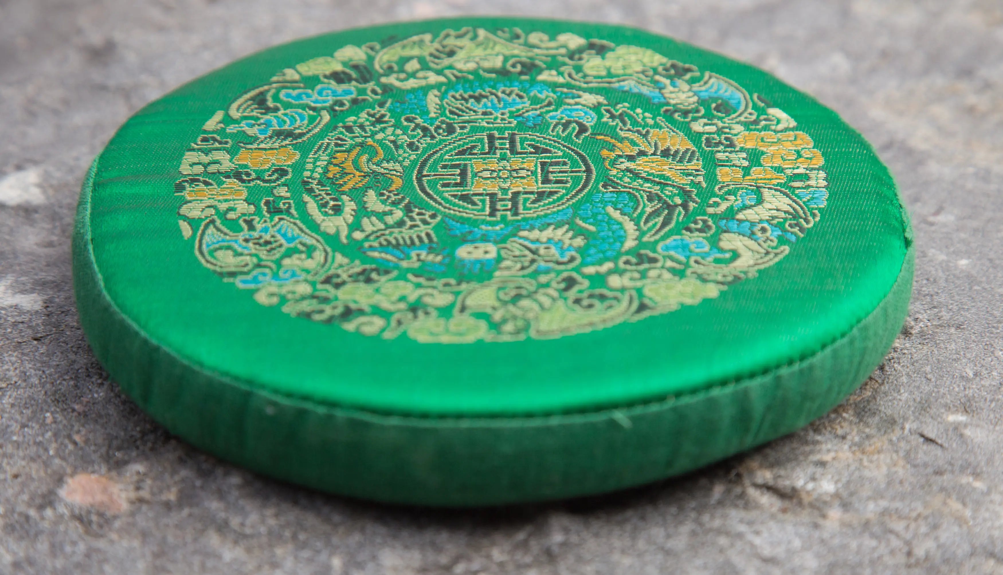 Tibetan Green Mandala Embroidery Singing Bowl Cushion - Best HimalayaBest Himalaya