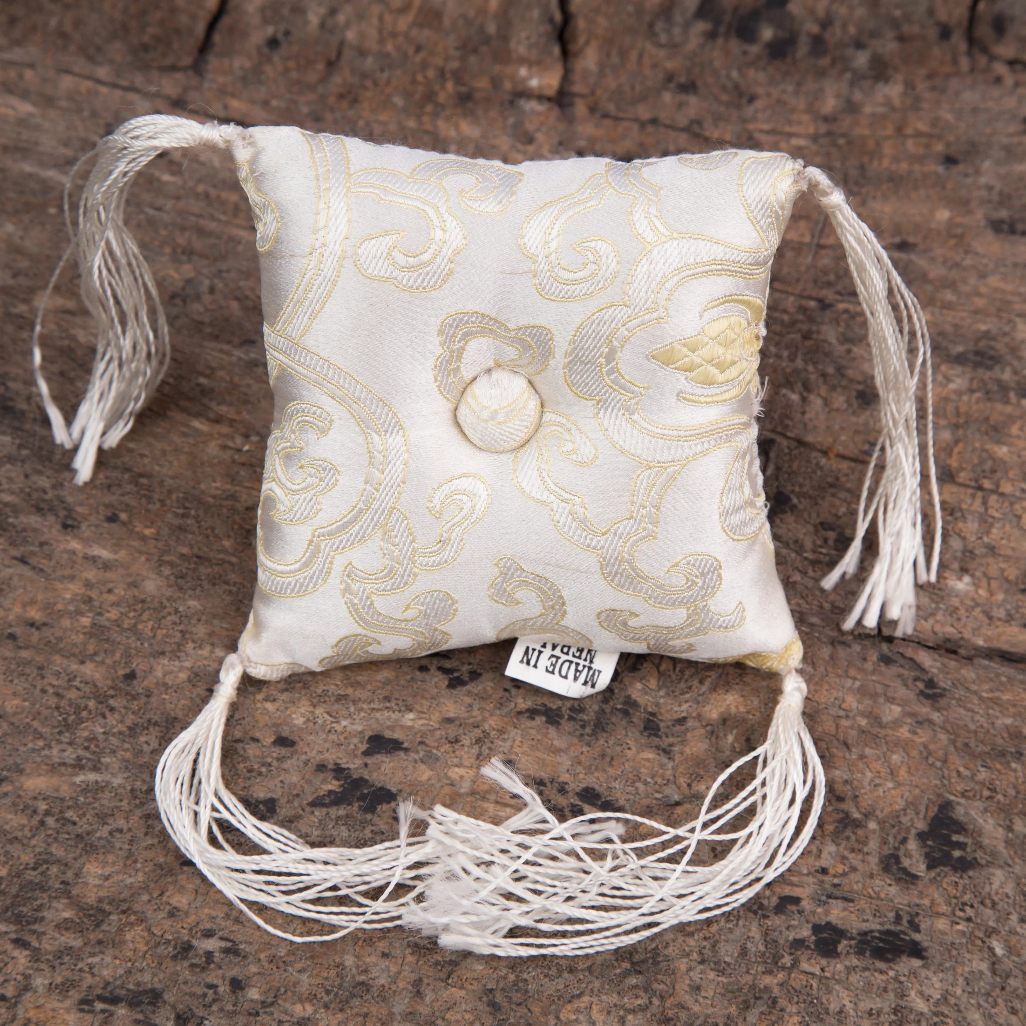 Tibetan Handmade Silk Square White Cushion - Best HimalayaBest Himalaya