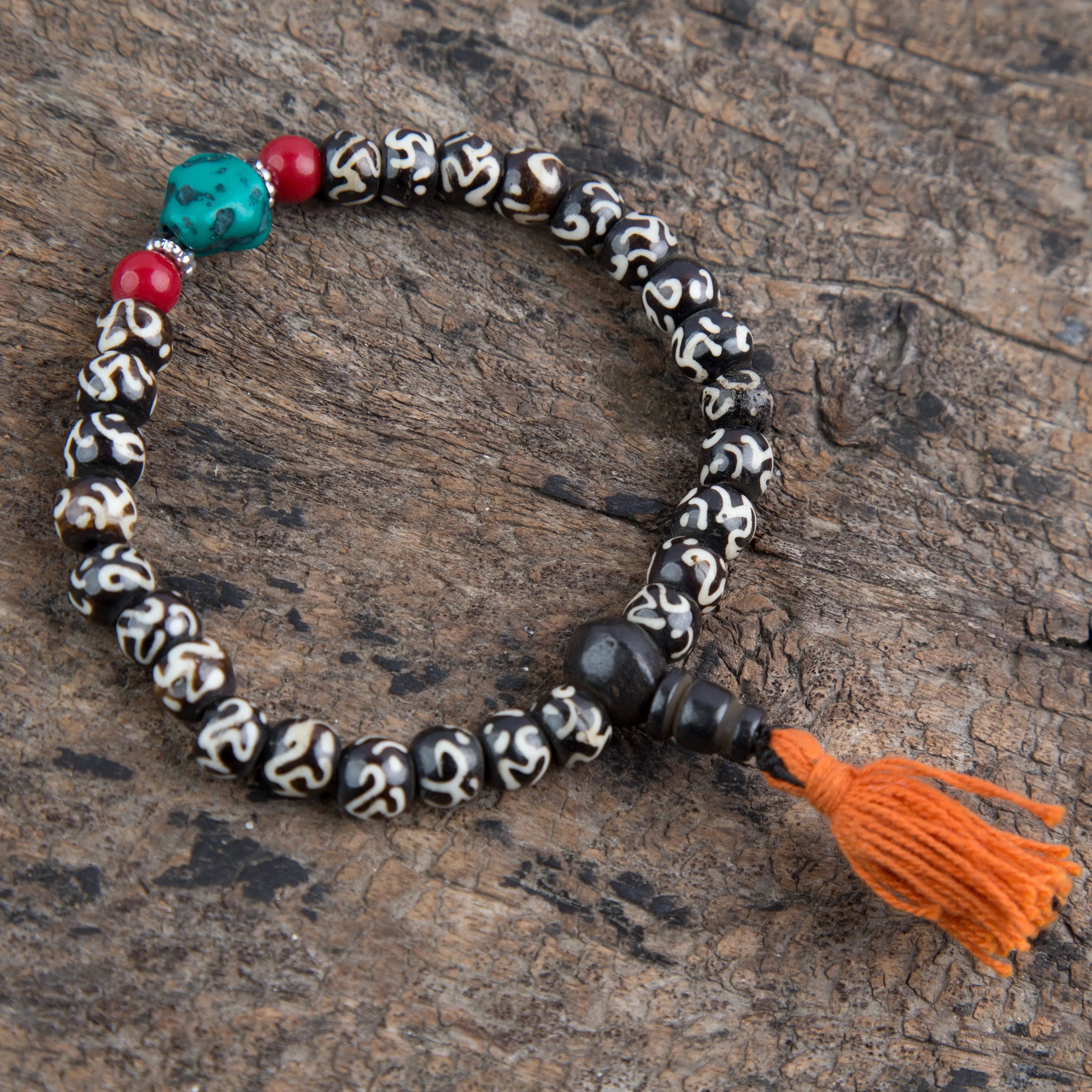 Traditional Bone and Onyx Wrist Mala OM Bracelets Buddha Beaded Lucky Healing - Best HimalayaBest Himalaya