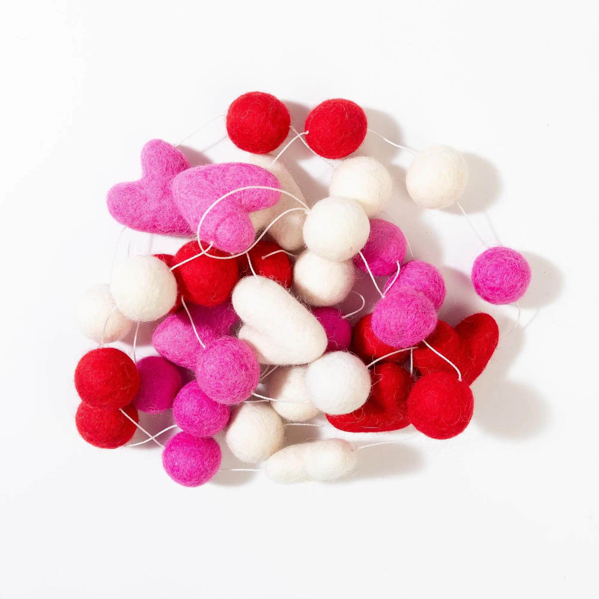 Valentine Garland – Handmade in Nepal | Pink, Red & White Wool Felt Hearts & Balls for Romantic Décor, Valentine’s Day Mantle & Love-Themed Celebrations Best Himalaya