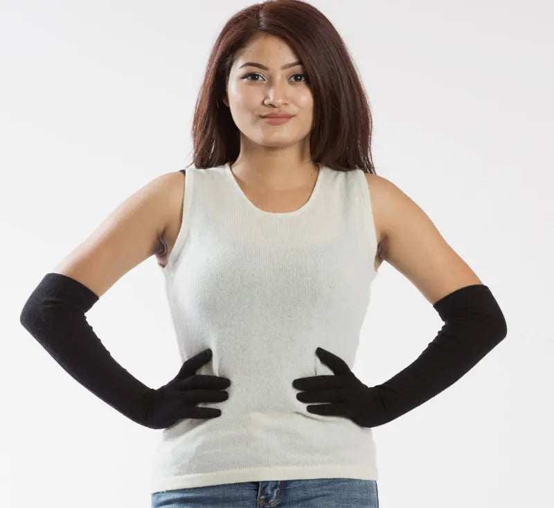 Warm Hand Knitted Long Black Gloves - Best HimalayaBest Himalaya