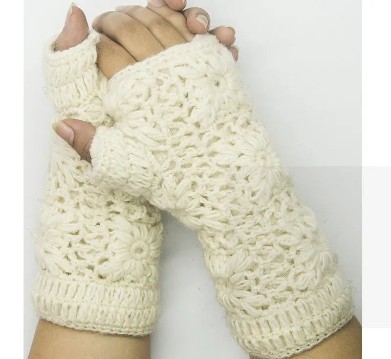 White Woolen Hand Gloves - Best HimalayaBest Himalaya