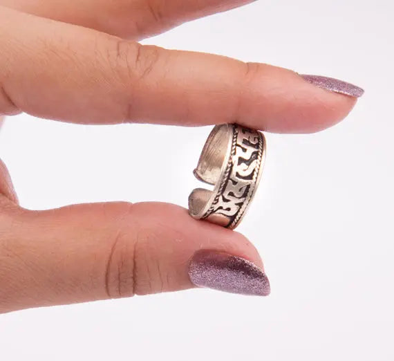 Finger Ring for Men/Women Silver Plated Om Mani Padme Hum Adjustable Finger Ring - Best HimalayaBest Himalaya