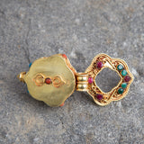 Gold plated  Tibetan Ghau Pendant  Precious stone embeded