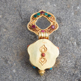 Gold plated  Tibetan Ghau Pendant  Precious stone embeded
