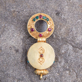 Gold plated  round Tibetan Ghau Pendant Precious stone embeded