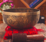 Fire and Mantra Carved Yoga Hammered Singing Bowl