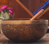 Fire & Mantra Carved Etching Singing Bowl For Chakra Healing