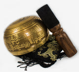 Nepal Singing Bowl - Antique Buddhist Mantra and Symbol Etched Yoga Meditation Singing Bowl Set