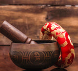 Tibetan Singing Bowl Set Handmade in Nepal With Mallet and Cushion.