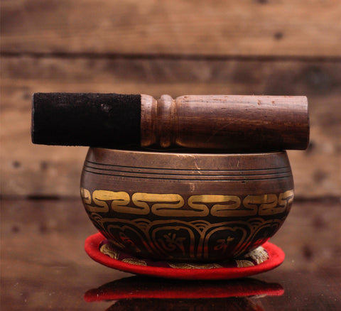 Tibet-Nepal Special Etching Carving Antique Brown Chakra Singing Bowl