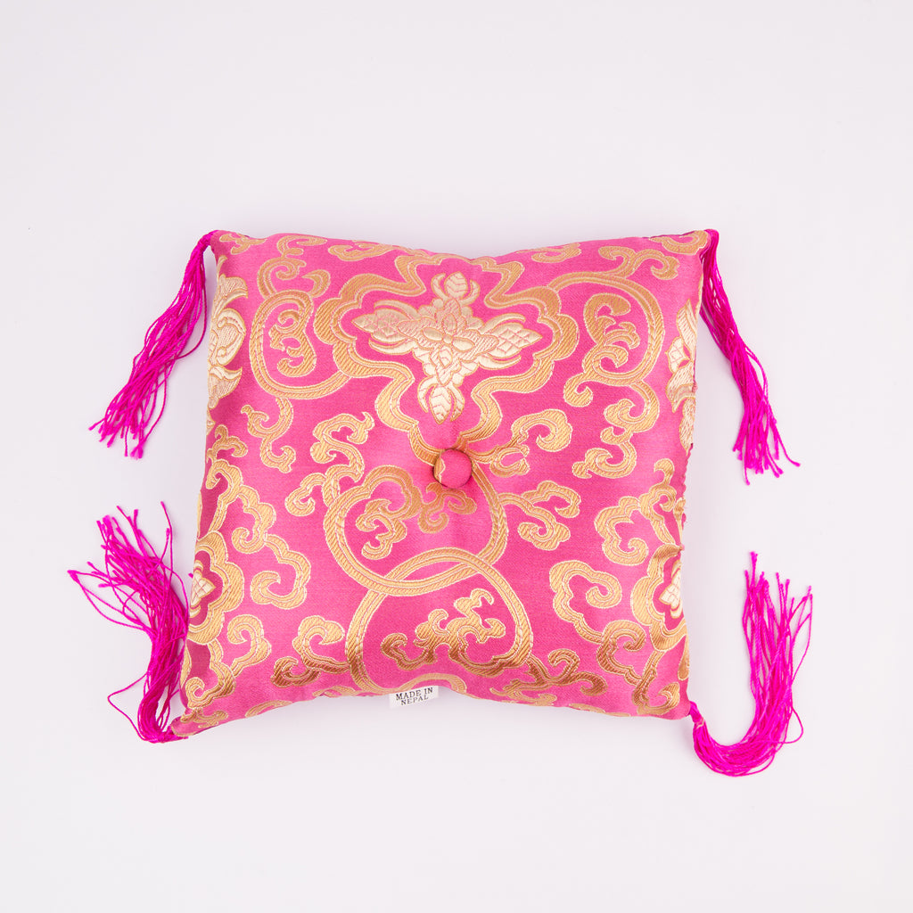 Tibetan Handmade Silk Square Cushion Pink